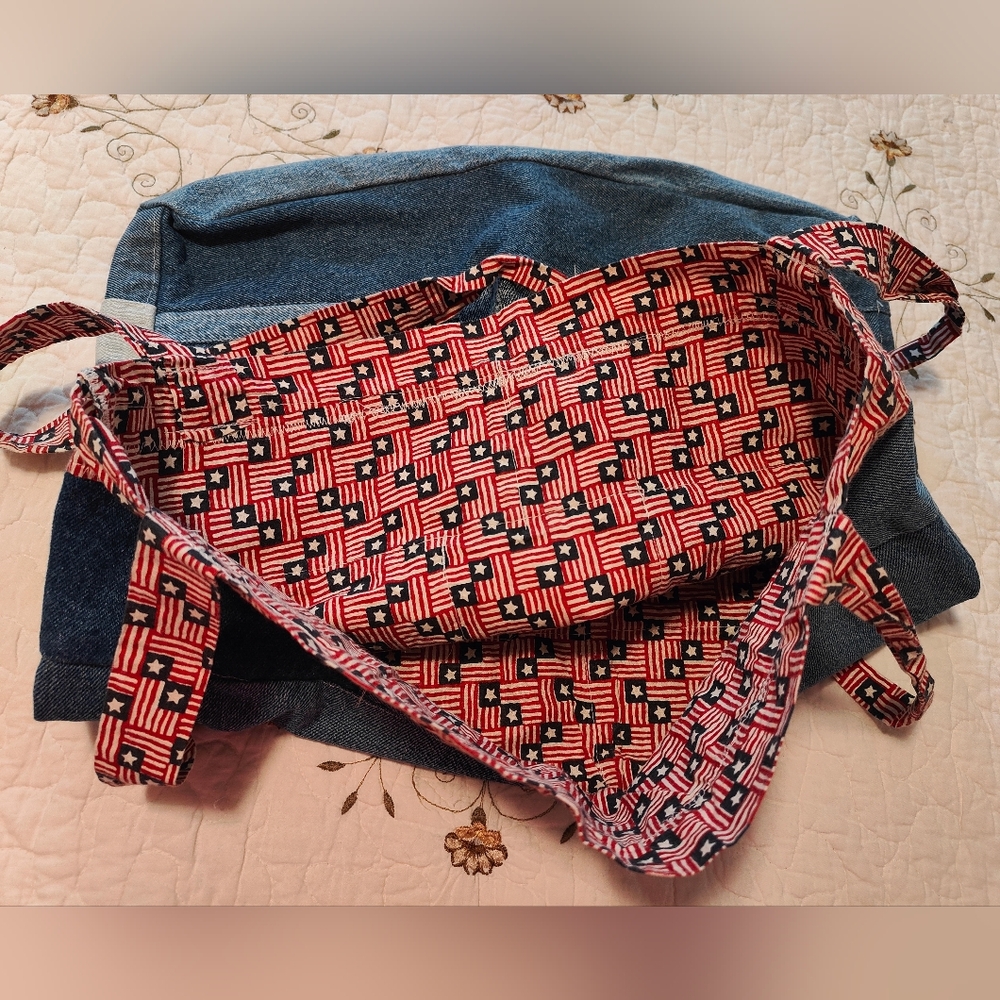 Large Tote Bag Handcrafted Denim Patchwork Peace … - image 3